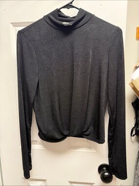 Moa Moa Black Mock Neck Long Sleeve Twist Hem Top